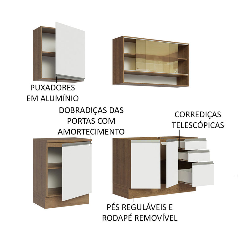 Armário de Cozinha Compacta 180cm Rustic Branco Glamy Madesa 06