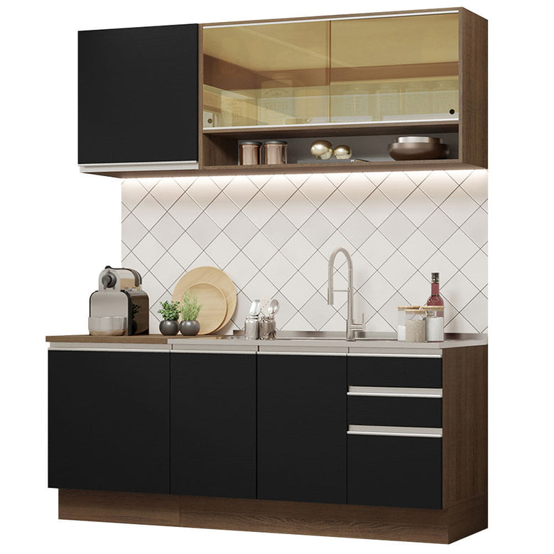 Armário de Cozinha Compacta 180cm Rustic Preto Glamy Madesa 06