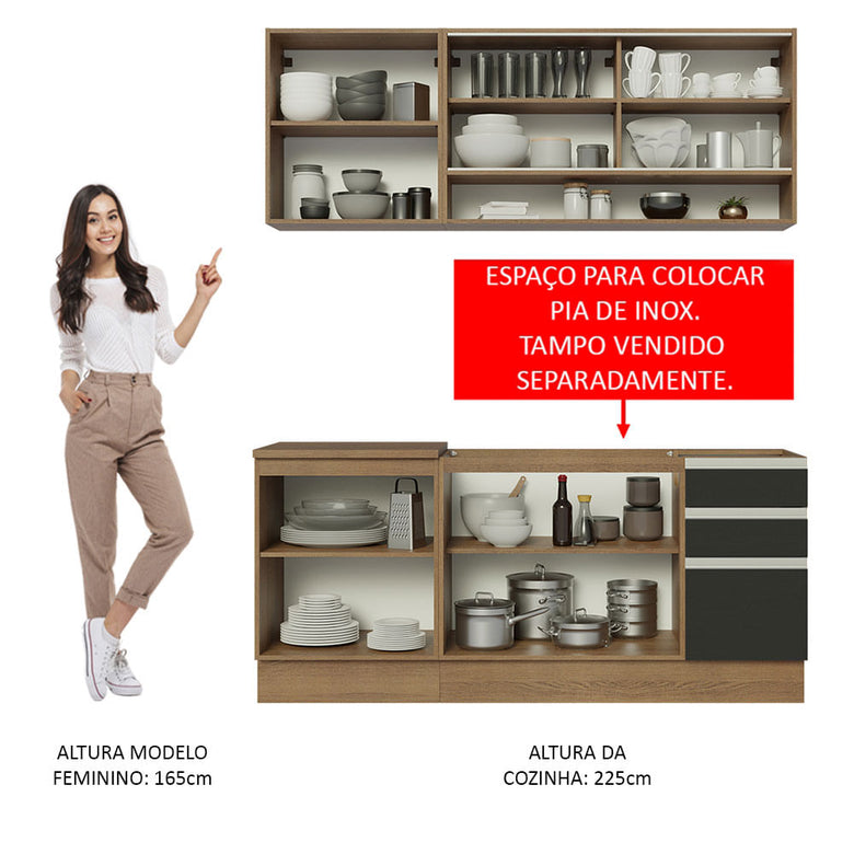 Armário de Cozinha Compacta 180cm Rustic Preto Glamy Madesa 06