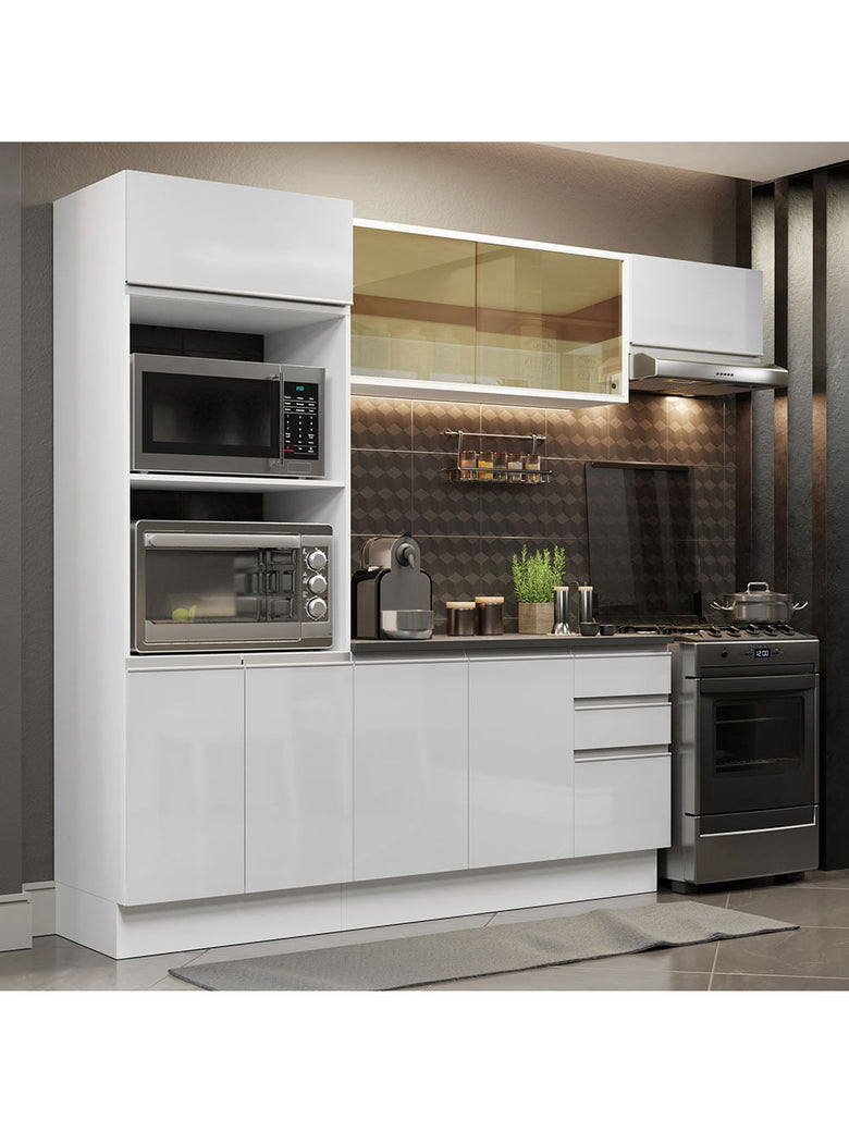 Armário de Cozinha Completa 100% MDF 250cm Frentes Branco Brilho Acordes Madesa 04