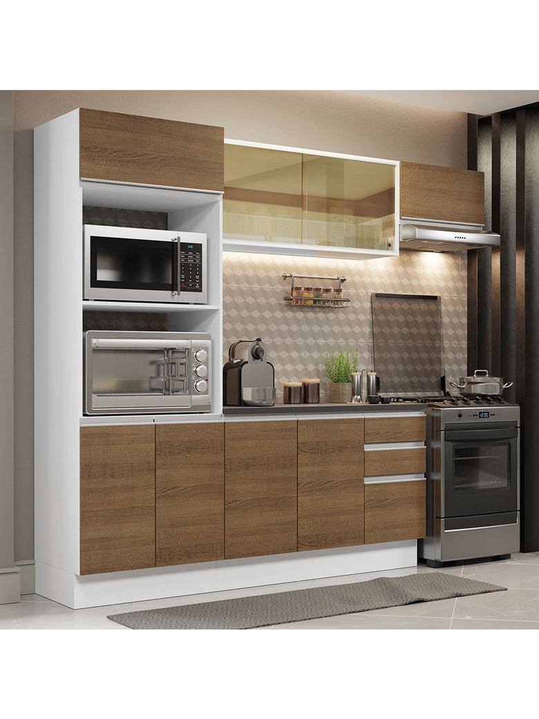 Armário de Cozinha Completa 100% MDF 250cm Branco/Rustic Acordes Madesa 04