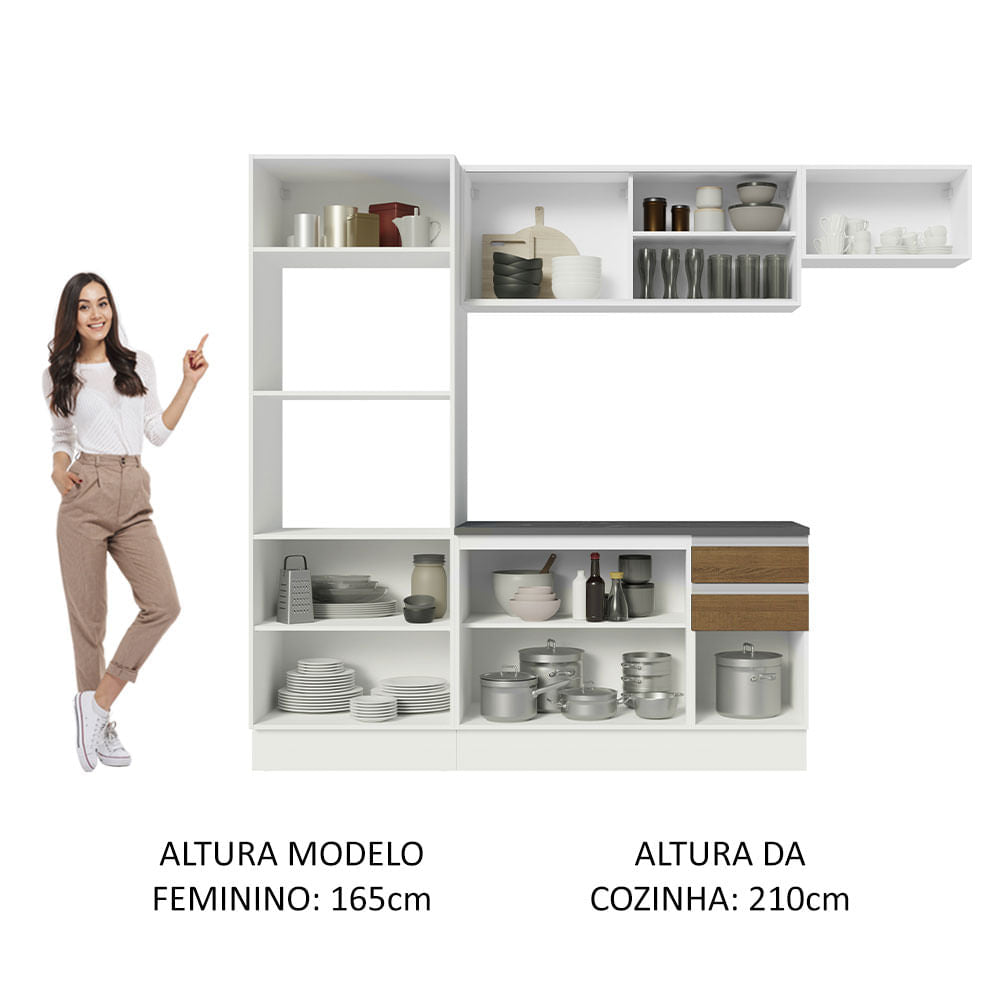Armário de Cozinha Completa 100% MDF 250cm Branco/Rustic Acordes Madesa 04
