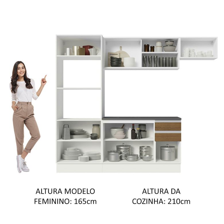 Armário de Cozinha Completa 100% MDF 250cm Branco/Rustic Acordes Madesa 04