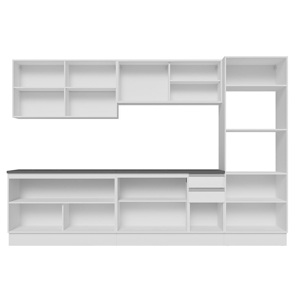Armário de Cozinha Completa 100% MDF 310cm Frentes Branco Brilho Acordes Madesa 01