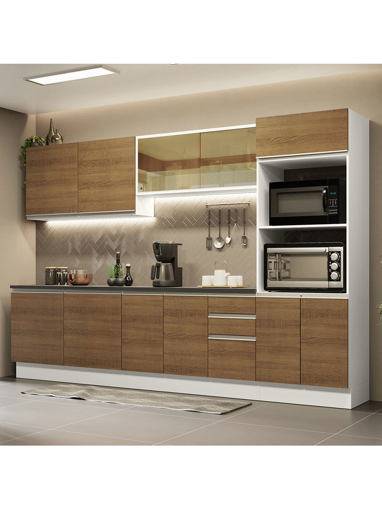 Armário de Cozinha Completa 100% MDF 310cm Branco/Rustic Acordes Madesa 01