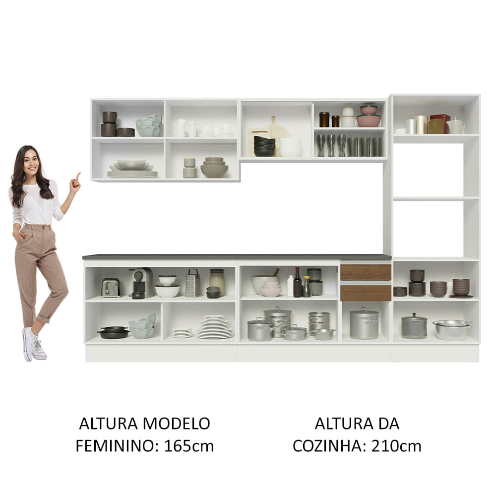 Armário de Cozinha Completa 100% MDF 310cm Branco/Rustic Acordes Madesa 01