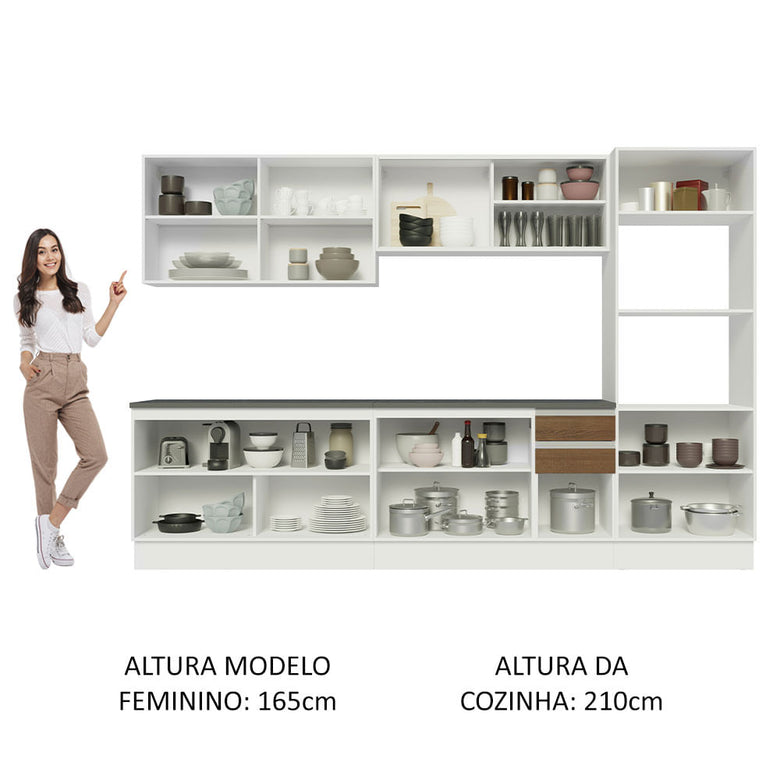 Armário de Cozinha Completa 100% MDF 310cm Branco/Rustic Acordes Madesa 01