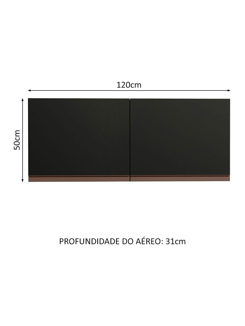 Armário Aéreo de Cozinha Madesa Reims 120 x 50 cm 2 Portas Preto