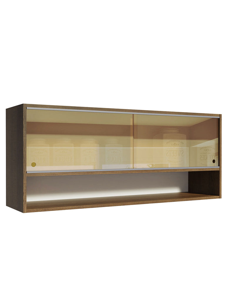 Armário Aéreo Madesa 120cm 2 Portas Correr Vidro Reflex 1 Nicho para Cozinhas Glamy, Lux e Reims Rustic