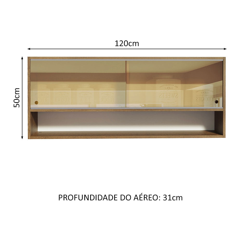 Armário Aéreo Madesa 120cm 2 Portas Correr Vidro Reflex 1 Nicho para Cozinhas Glamy, Lux e Reims Rustic - Rustic