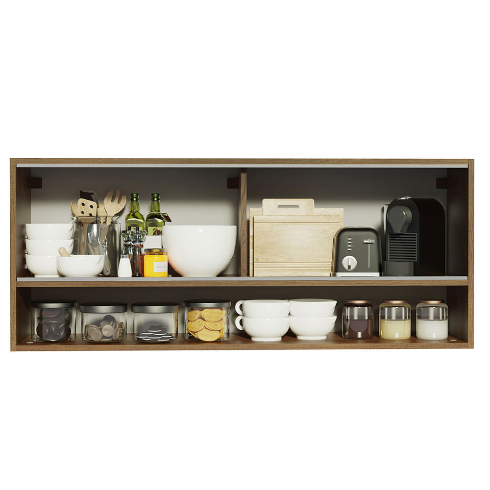 Armário Aéreo Madesa 120cm 2 Portas Correr Vidro Reflex 1 Nicho para Cozinhas Glamy, Lux e Reims Rustic