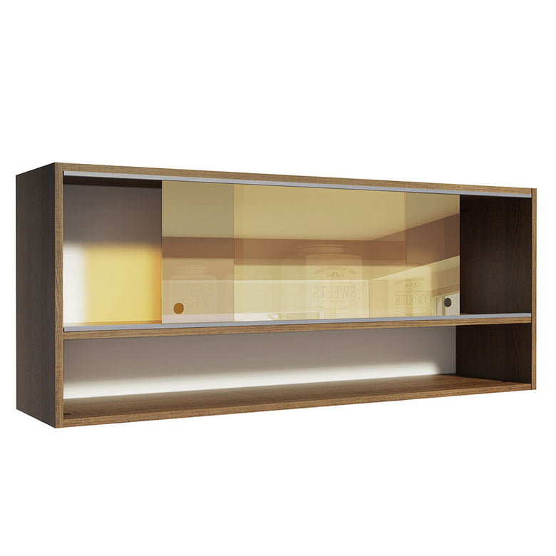 Armário Aéreo Madesa 120cm 2 Portas Correr Vidro Reflex 1 Nicho para Cozinhas Glamy, Lux e Reims Rustic