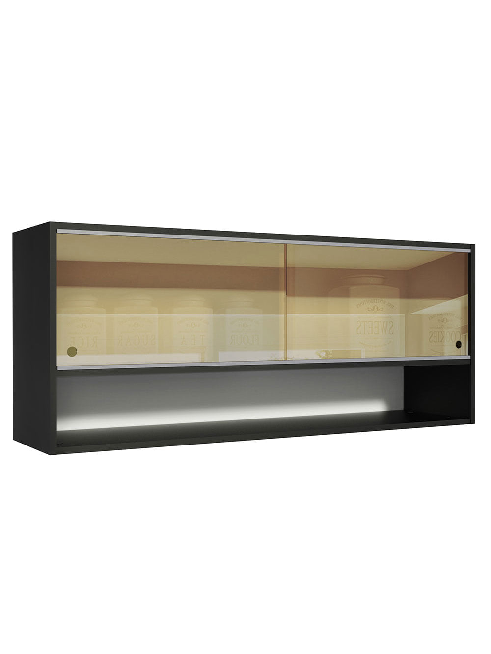 Armário Aéreo Madesa Reims 120cm 2 Portas de Correr de Vidro Reflex 1 Nicho Preto - Preto