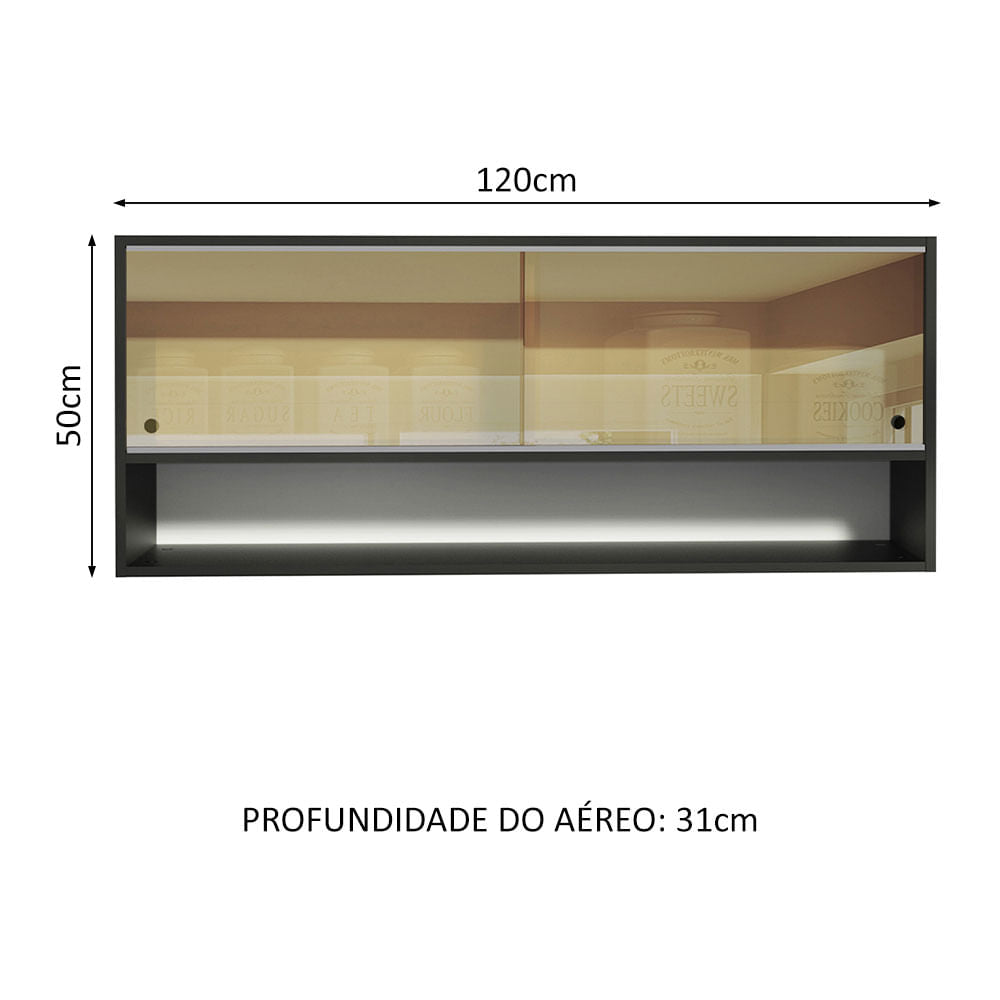 Armário Aéreo Madesa Reims 120cm 2 Portas de Correr de Vidro Reflex 1 Nicho Preto - Preto