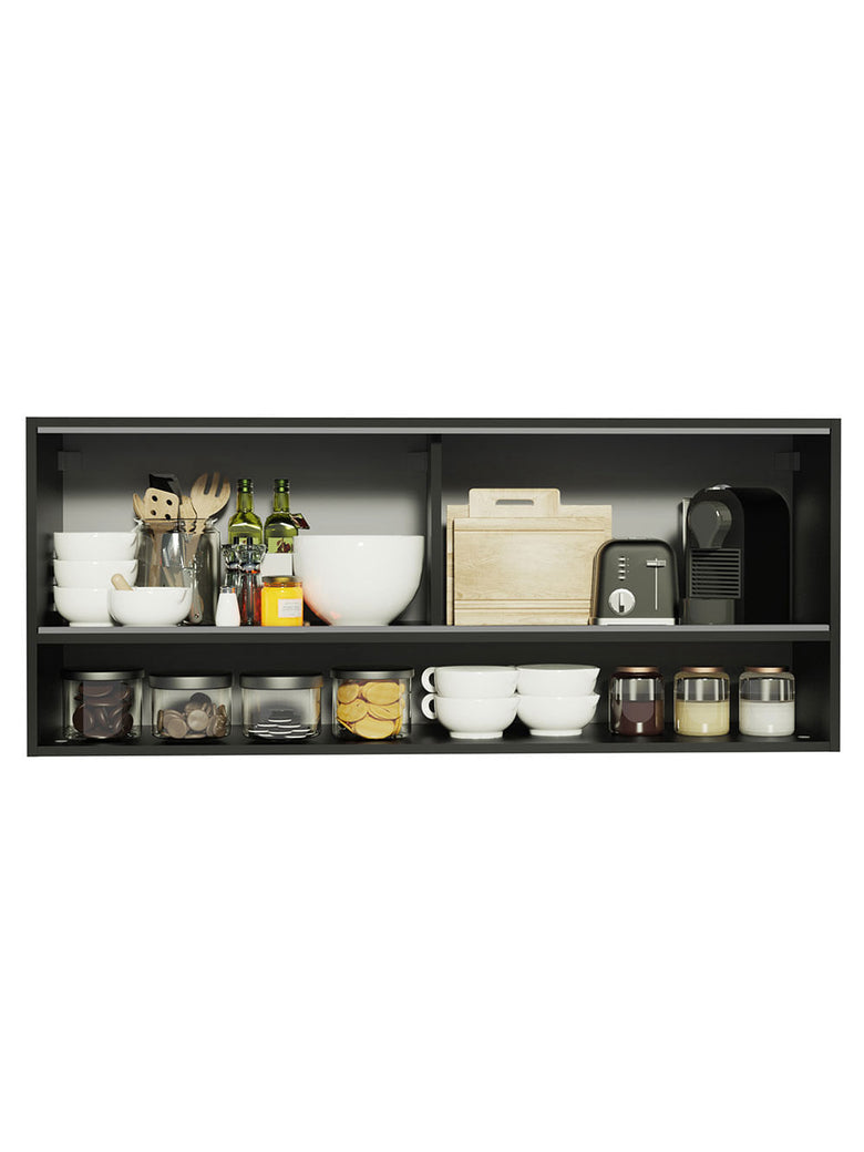 Armário Aéreo Madesa Reims 120cm 2 Portas de Correr de Vidro Reflex 1 Nicho Preto