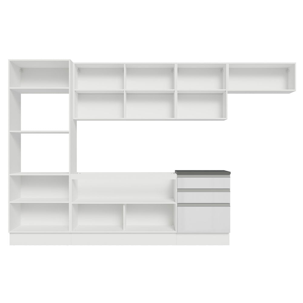 Armário de Cozinha Completa 100% MDF 330cm Frentes Branco Brilho Acordes Madesa 06