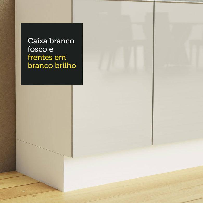 Armário de Cozinha Completa 100% MDF 330cm Frentes Branco Brilho Acordes Madesa 06
