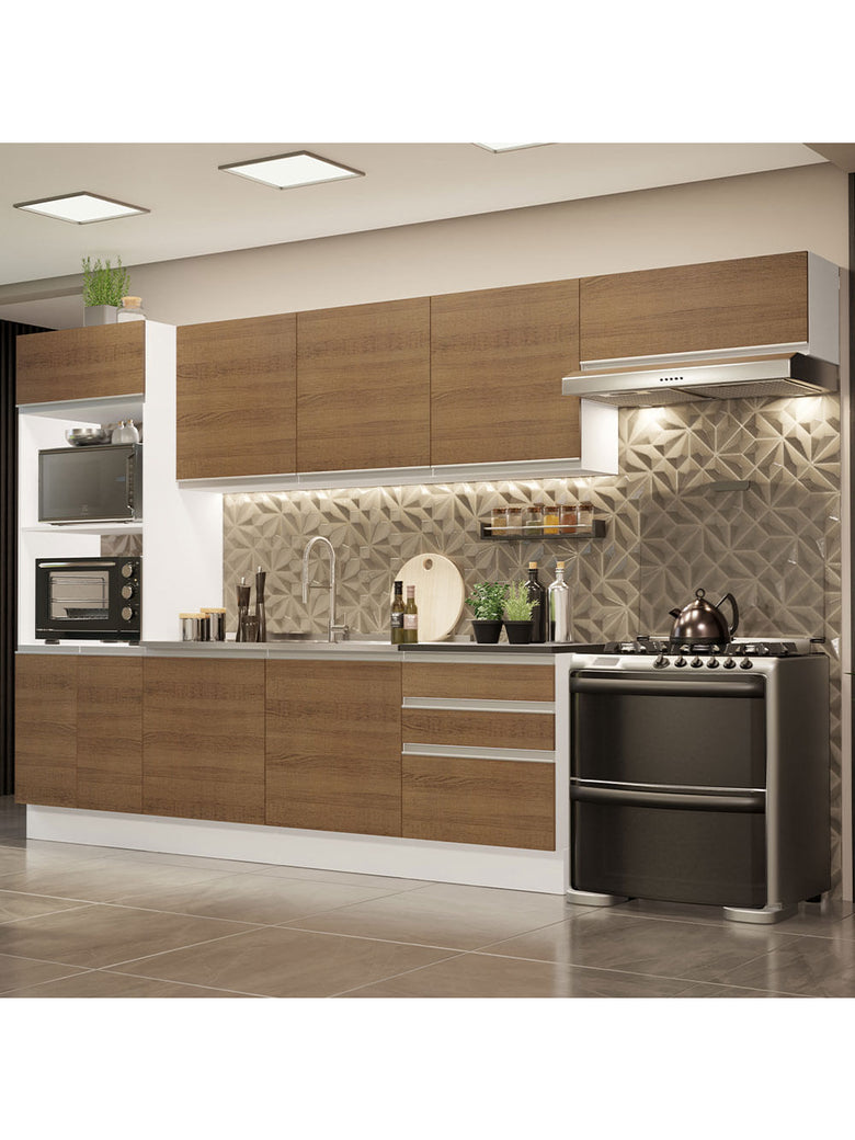 Armário de Cozinha Completa 100% MDF 330cm Branco/Rustic Acordes Madesa 06