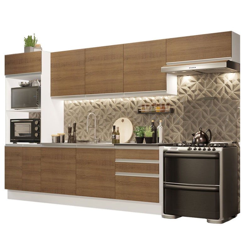 Armário de Cozinha Completa 100% MDF 330cm Branco/Rustic Acordes Madesa 06