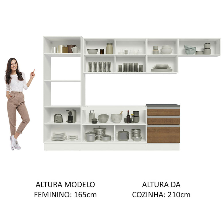 Armário de Cozinha Completa 100% MDF 330cm Branco/Rustic Acordes Madesa 06