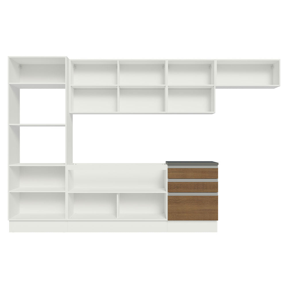 Armário de Cozinha Completa 100% MDF 330cm Branco/Rustic Acordes Madesa 06