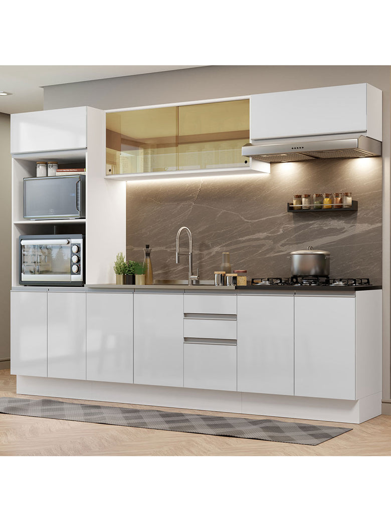 Armário de Cozinha Completa 100% MDF 270cm Frentes Branco Brilho Acordes Madesa 07