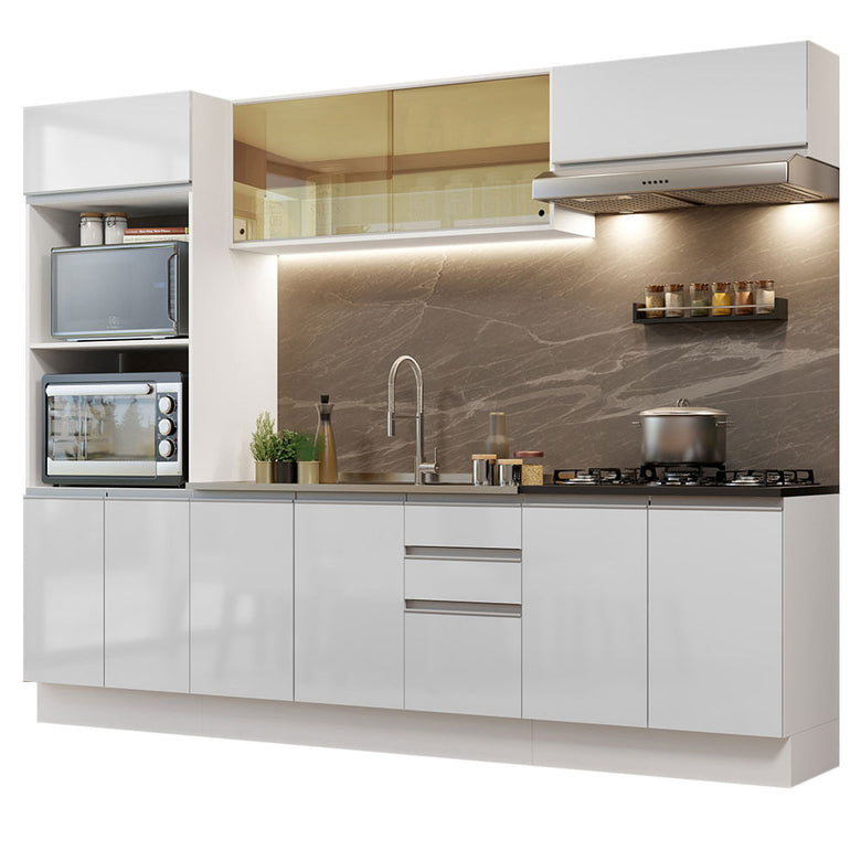 Armário de Cozinha Completa 100% MDF 270cm Frentes Branco Brilho Acordes Madesa 07