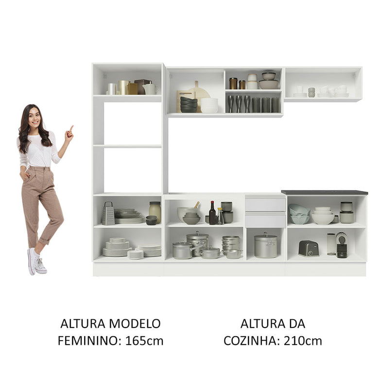 Armário de Cozinha Completa 100% MDF 270cm Frentes Branco Brilho Acordes Madesa 07
