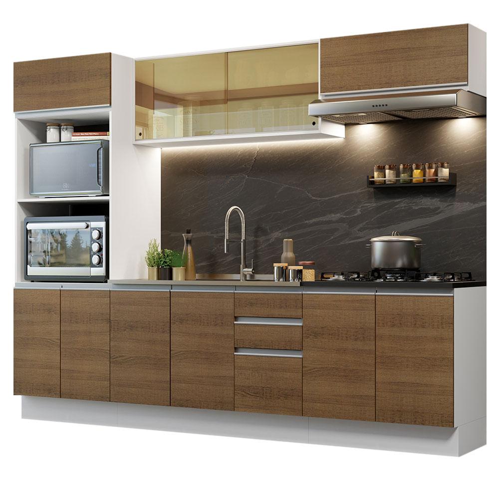 Armário de Cozinha Completa 100% MDF 270cm Branco/Rustic Acordes Madesa 07 - Branco/Rustic