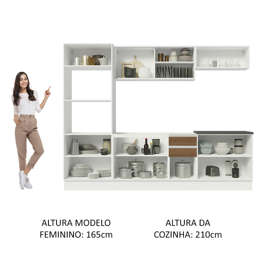 Armário de Cozinha Completa 100% MDF 270cm Branco/Rustic Acordes Madesa 07