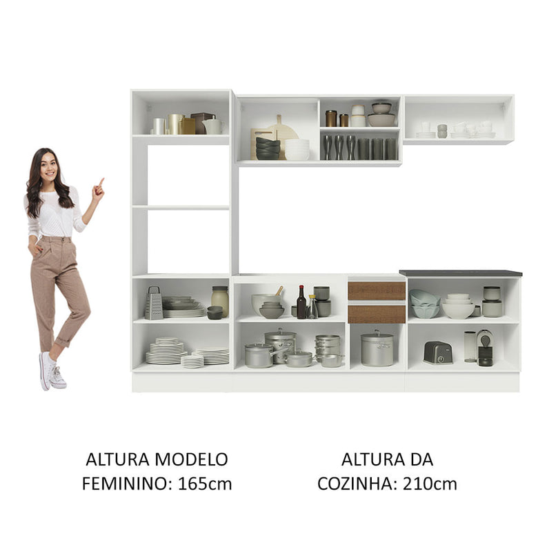 Armário de Cozinha Completa 100% MDF 270cm Branco/Rustic Acordes Madesa 07