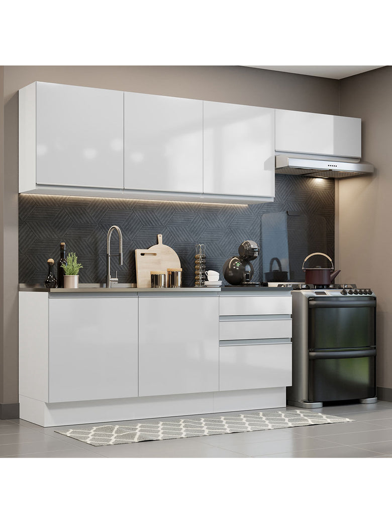 Armário de Cozinha Completa 100% MDF 260cm Frentes Branco Brilho Acordes Madesa 03