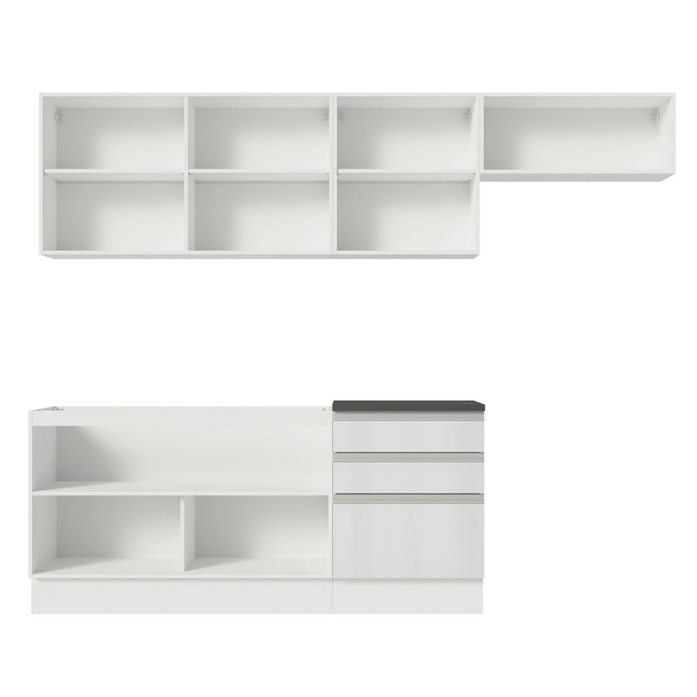 Armário de Cozinha Completa 100% MDF 260cm Frentes Branco Brilho Acordes Madesa 03