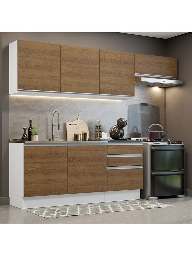 Armário de Cozinha Completa 100% MDF 260cm Branco/Rustic Acordes Madesa 03