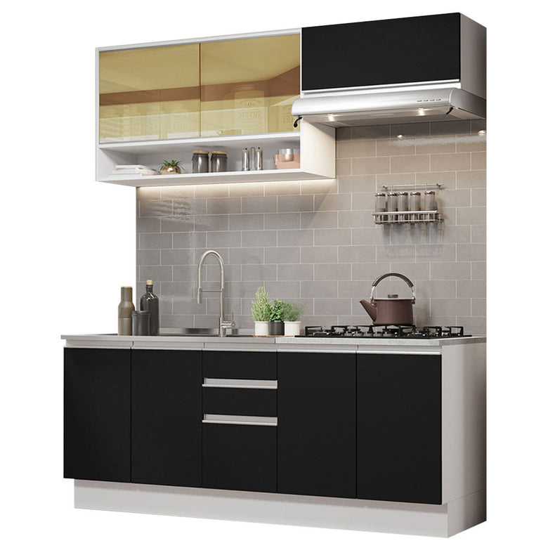 Armário de Cozinha Compacta 200cm Branco Preto Glamy Madesa 03