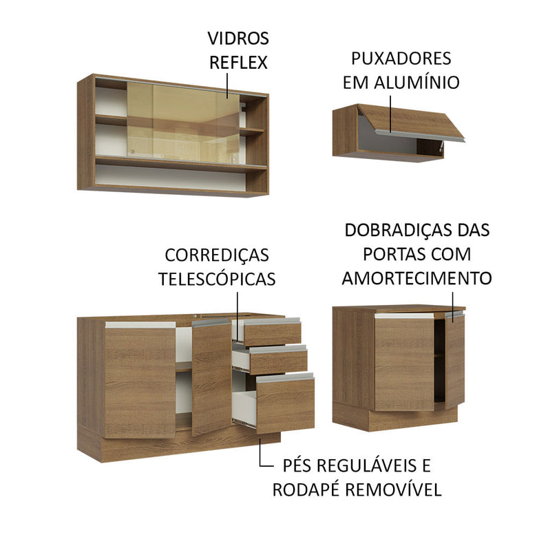 Armário de Cozinha Compacta 200cm Rustic Glamy Madesa 03