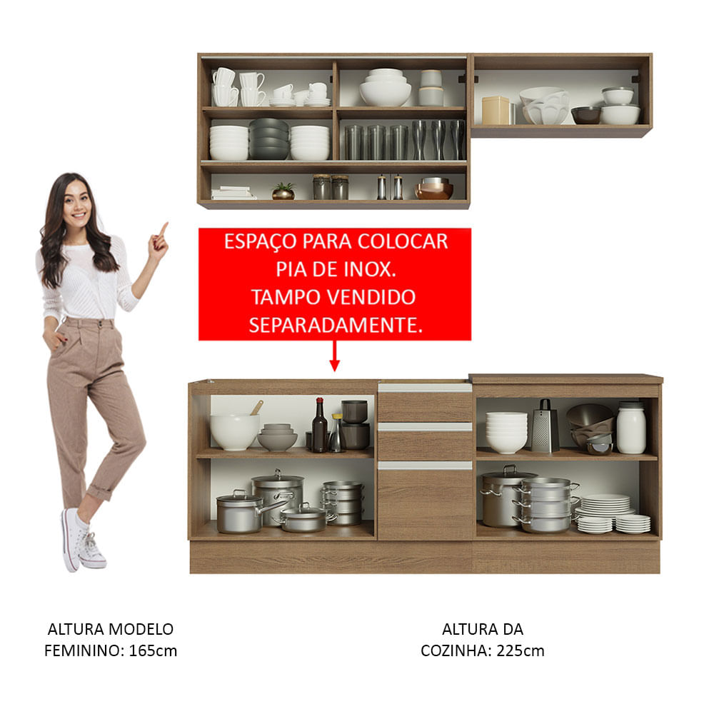 Armário de Cozinha Compacta 200cm Rustic Glamy Madesa 03