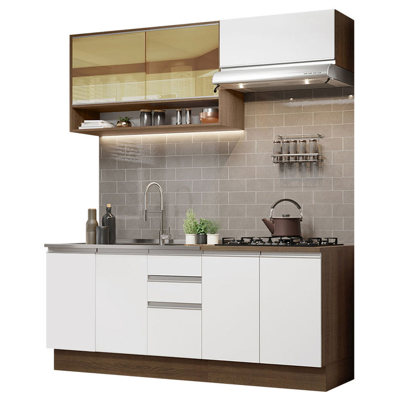 Armário de Cozinha Compacta 200cm Rustic Branco Glamy Madesa 03