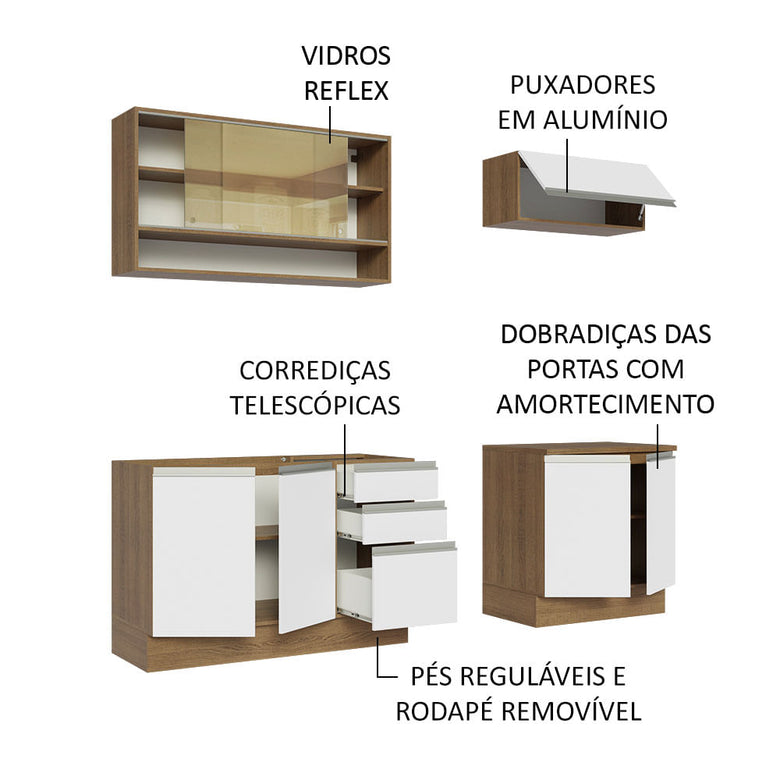 Armário de Cozinha Compacta 200cm Rustic Branco Glamy Madesa 03