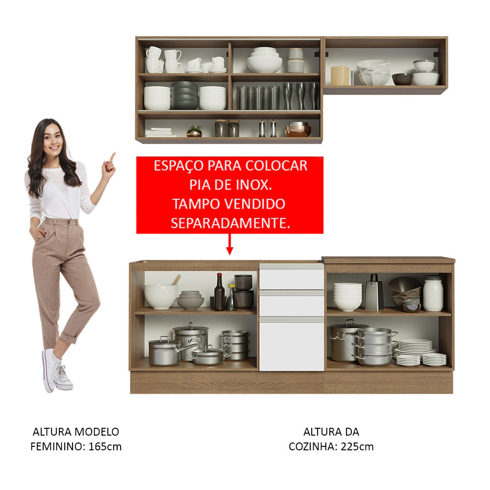 Armário de Cozinha Compacta 200cm Rustic Branco Glamy Madesa 03