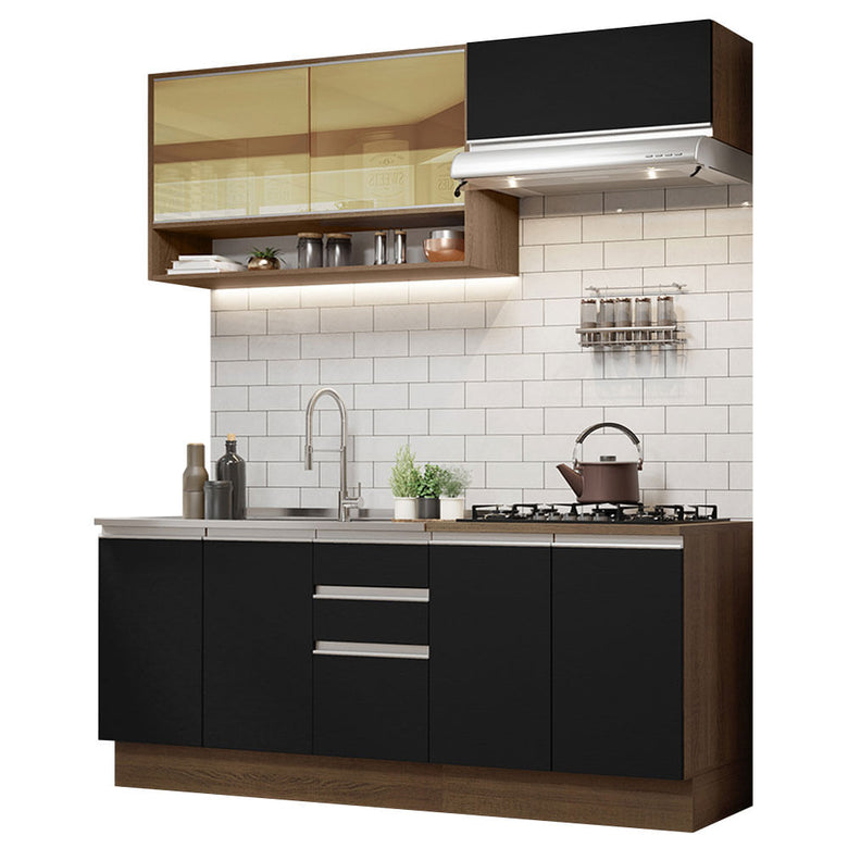 Armário de Cozinha Compacta 200cm Rustic Preto Glamy Madesa 03