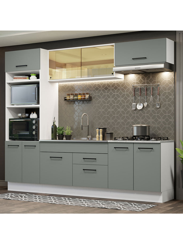 Armário de Cozinha Completa 270cm Branco Cinza Agata Madesa 03