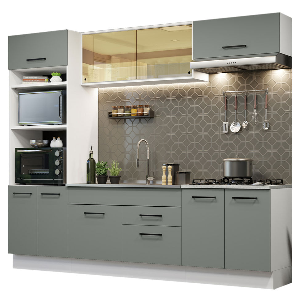Armário de Cozinha Completa 270cm Branco Cinza Agata Madesa 03 - Branco/Cinza