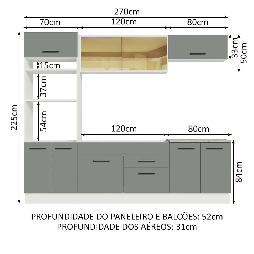 Armário de Cozinha Completa 270cm Branco Cinza Agata Madesa 03