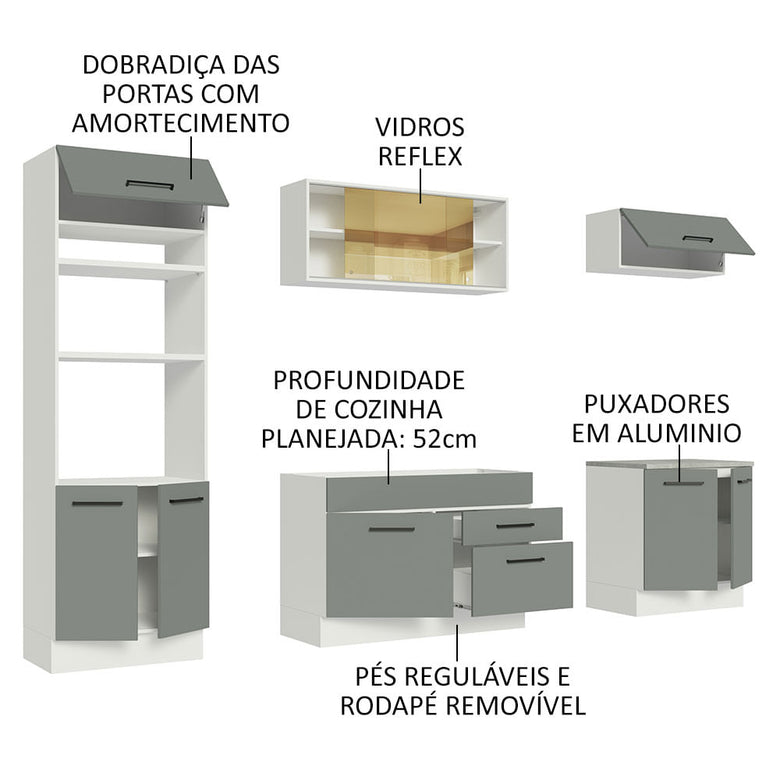 Armário de Cozinha Completa 270cm Branco Cinza Agata Madesa 03