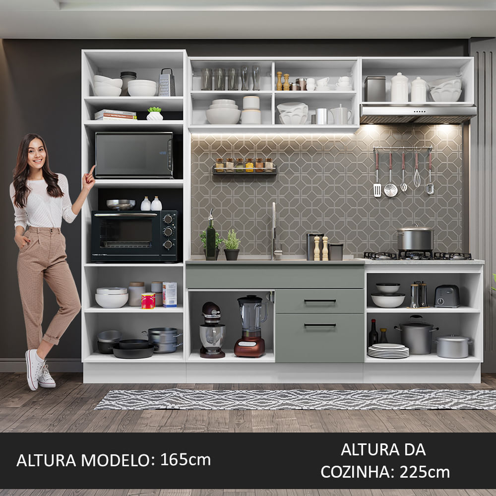 Armário de Cozinha Completa 270cm Branco Cinza Agata Madesa 03