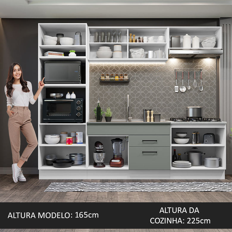 Armário de Cozinha Completa 270cm Branco Cinza Agata Madesa 03