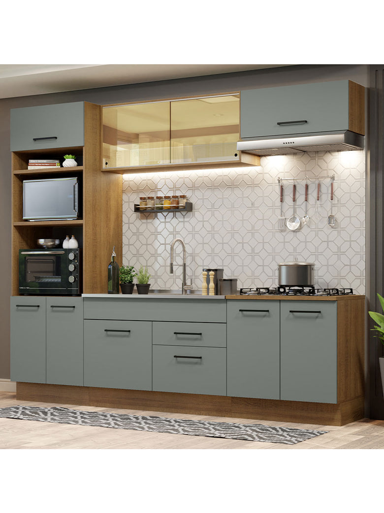 Armário de Cozinha Completa 270cm Rustic Cinza Agata Madesa 03