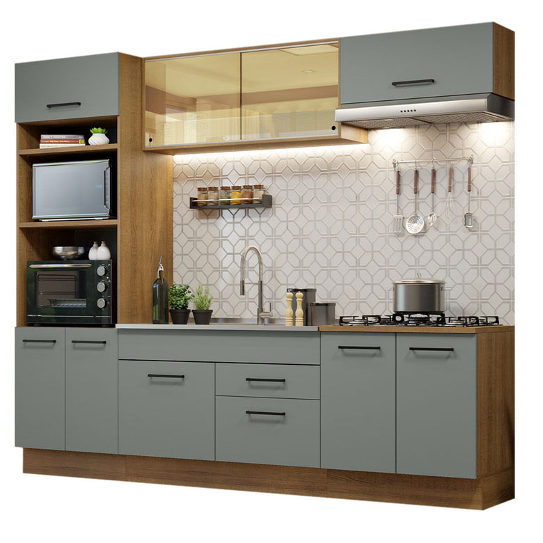 Armário de Cozinha Completa 270cm Rustic Cinza Agata Madesa 03