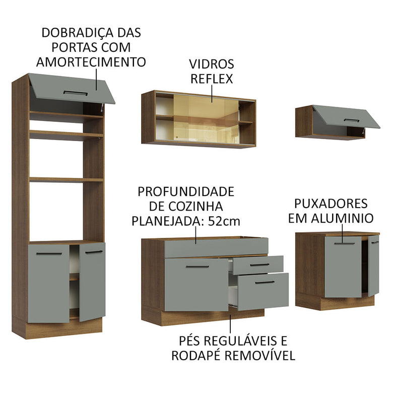Armário de Cozinha Completa 270cm Rustic Cinza Agata Madesa 03